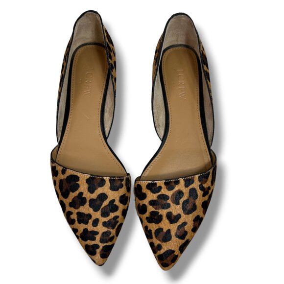 J. CREW Zoe D’Orsay Flats Sz 7 Calf Hair Leopard Print Pointed Toe Ballet Flat - Picture 5 of 9